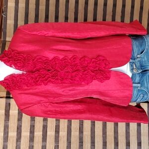 Victor Costa ruffled Red zip up jacket